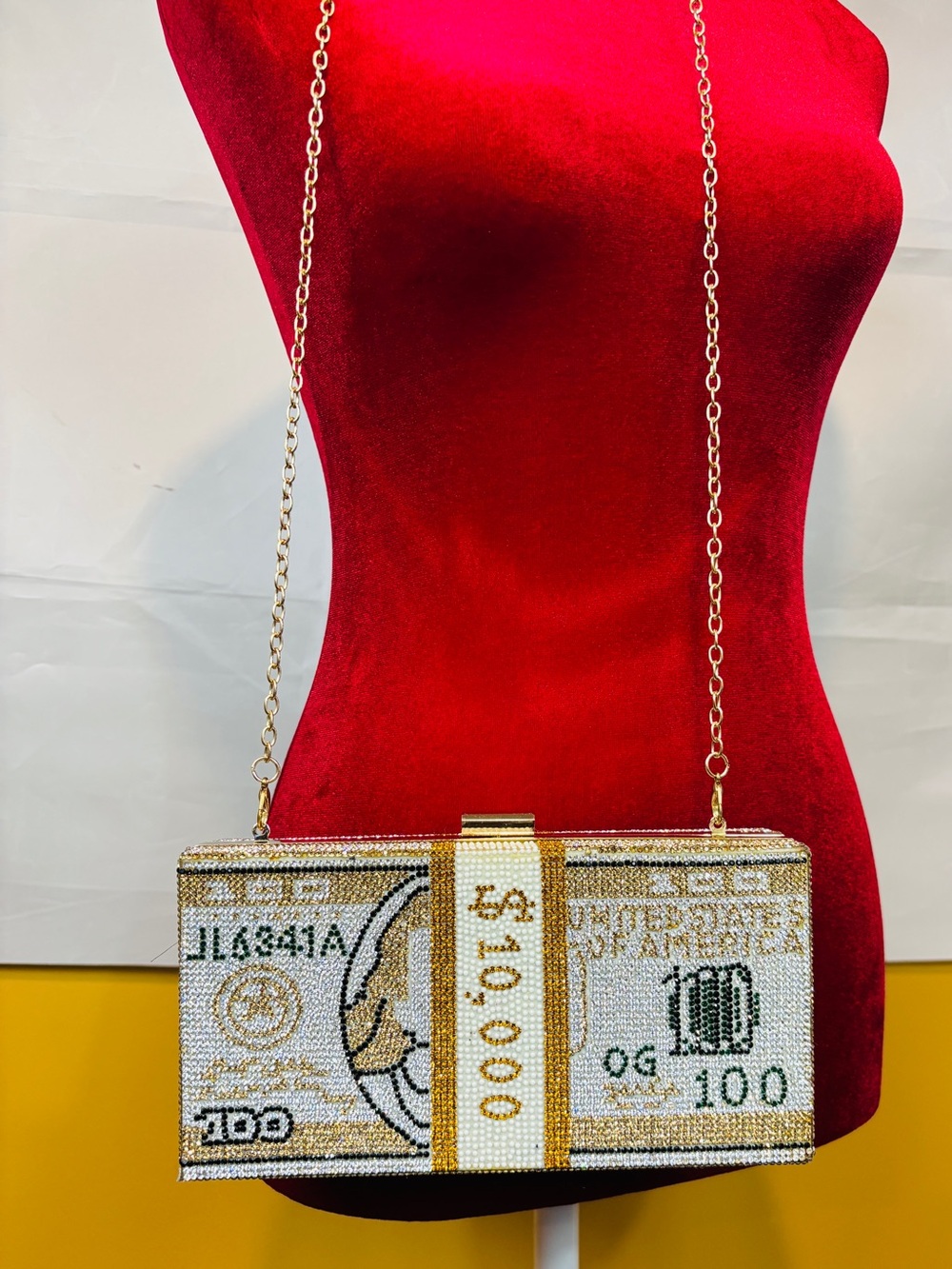 Rhinestone Money Clutch Crystal Dollar Bill Evening Bag Crossbody Purse
